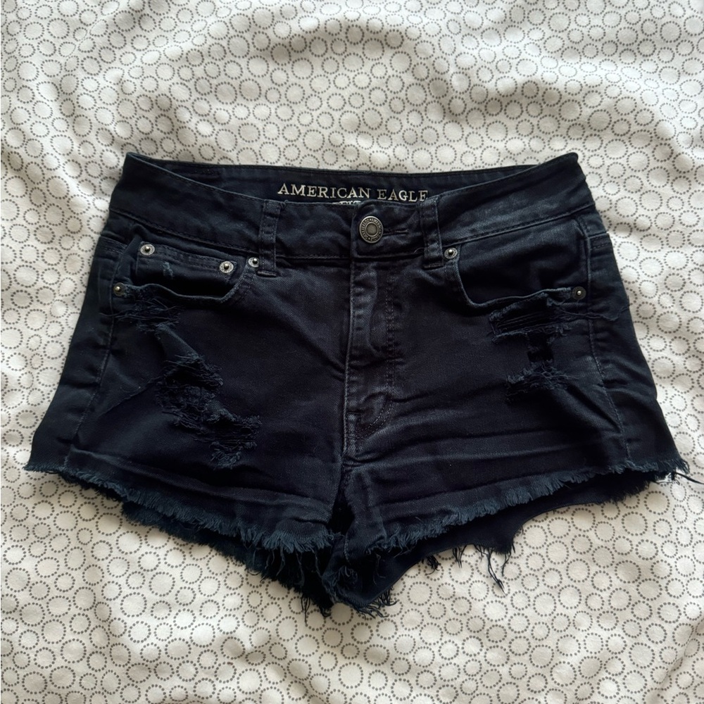 American Eagle Outfitters Black Distressed Jean Shorts